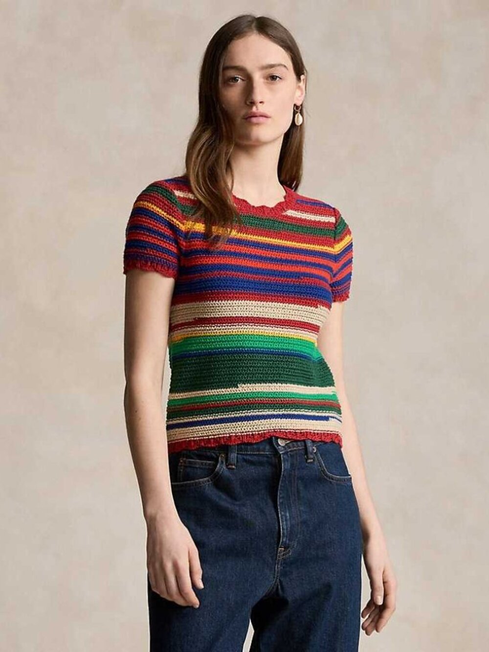 Polo Ralph Lauren Short Sleeve Crochet Knit Sweater Vibrant  Multi-colored  NWOT
